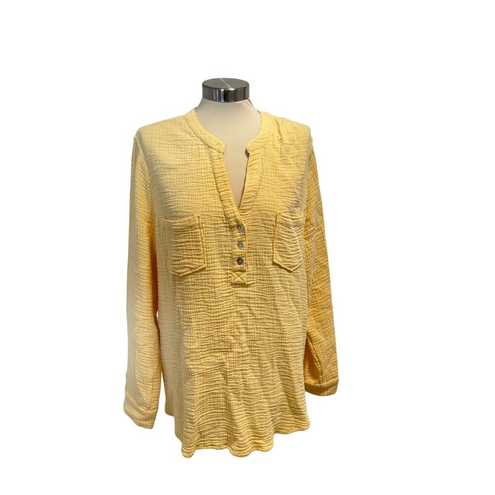 Soft Surroundings Elliana Gauze Tunic Top Size XL Butter Yellow Boho Lightweight